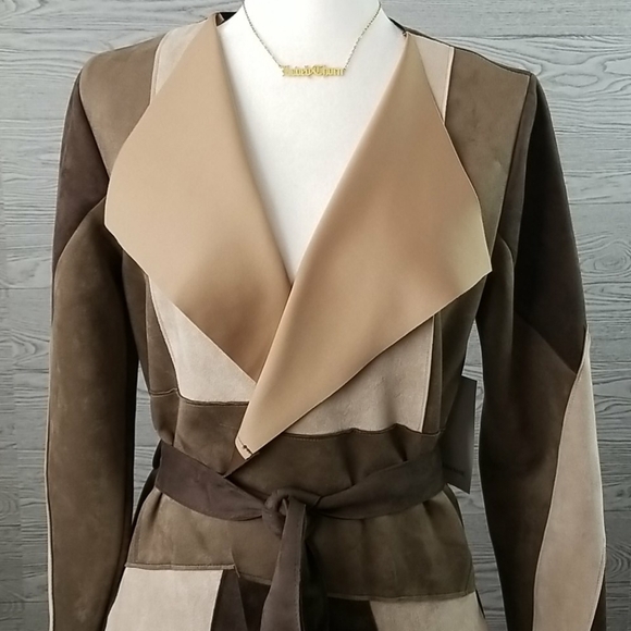 ZARA // ltd ed rare faux patchwork suede belted trench coat - Picture 8 of 16